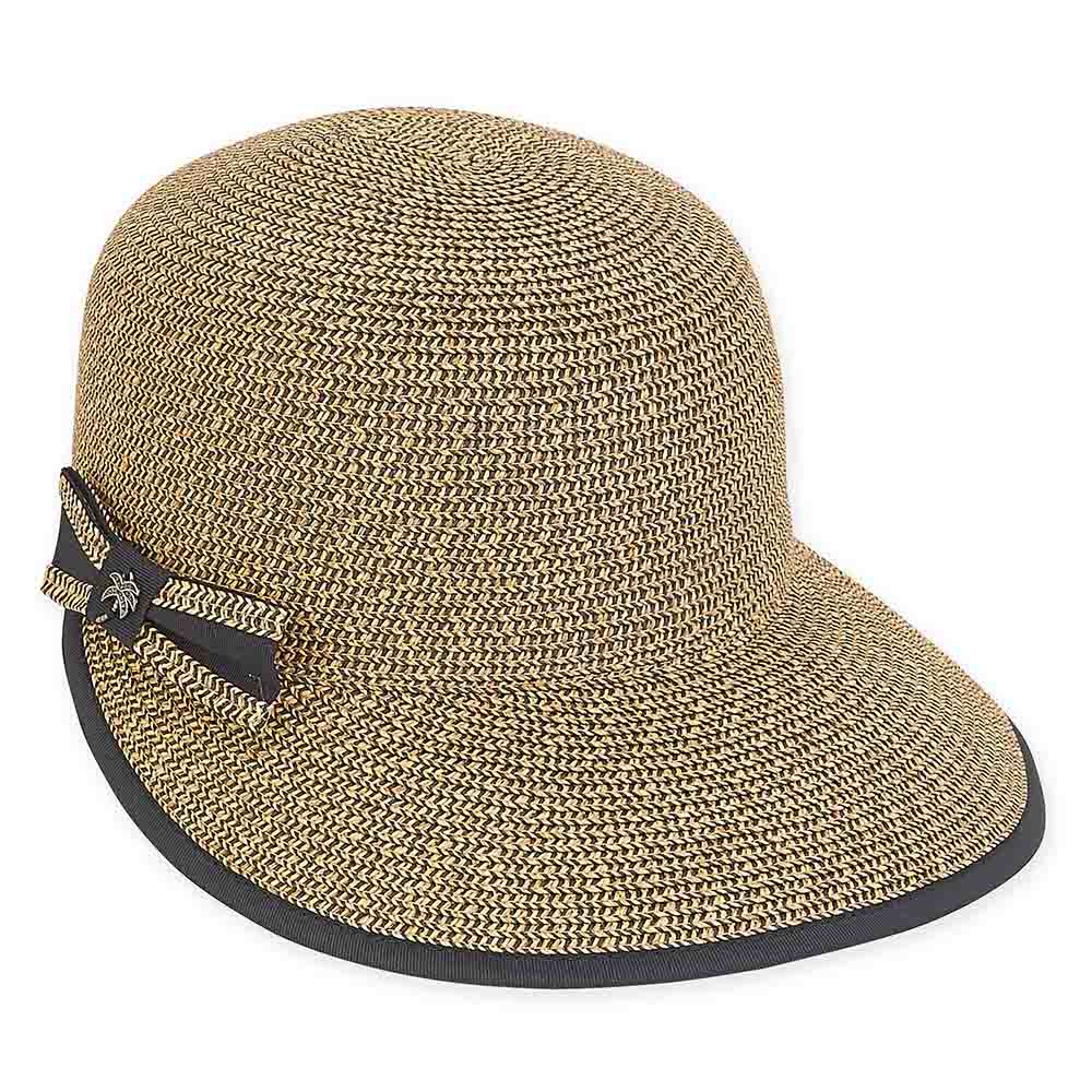 Wide Brim Cap Hat with Side Bow - Sun 'N' Sand Hats Facesaver Hat Sun N Sand Hats HH2175D Black Tweed Medium (57 cm) 