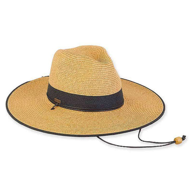 Sera Wide Brim Safari Hat with Chin Cord - Sun 'N' Sand Hats Safari Hat Sun N Sand Hats HH2215A bk Natural / Black Medium (57 cm) 