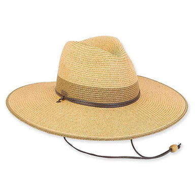 Sera Wide Brim Safari Hat with Chin Cord - Sun 'N' Sand Hats Safari Hat Sun N Sand Hats HH2215B ol Natural / Olive Medium (57 cm) 