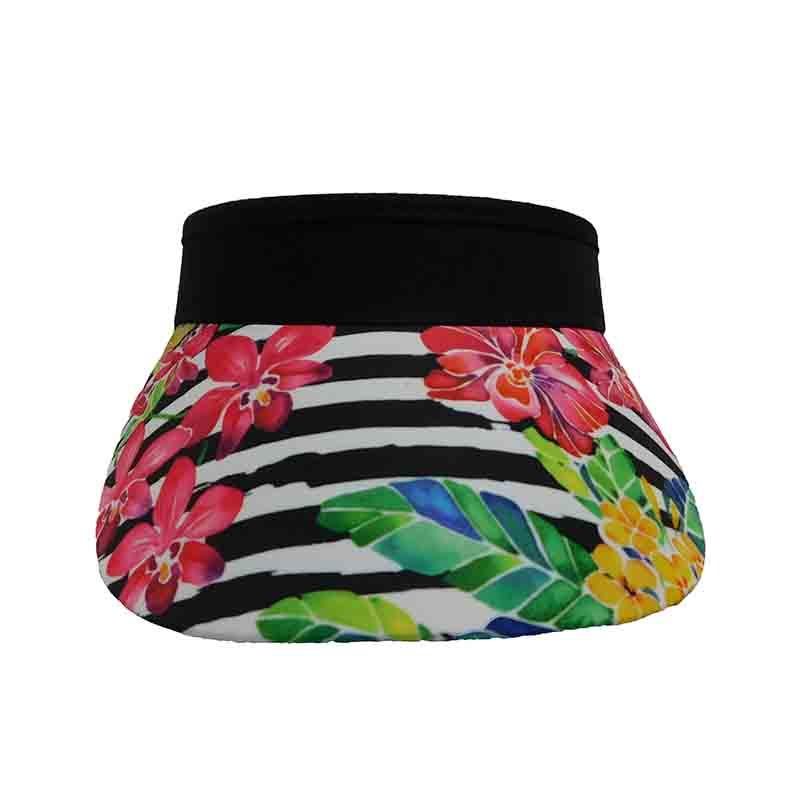 Pink Flowers Striped Sun Visor with Coil Lace Closure - Sun 'N' Sand Hats Visor Cap Sun N Sand Hats    