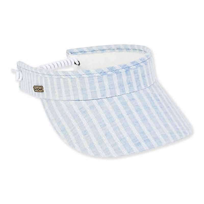 Blair Striped Cotton Sun Visor with Coil - Sun 'N' Sand Hat Visor Cap Sun N Sand Hats HH2254A Blue  