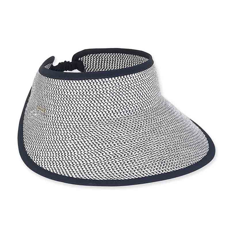 Tweed Wide Brim Sun Visor with Elastic Back - Sun'N'Sand Hats Visor Cap Sun N Sand Hats hh2256B Navy Tweed  
