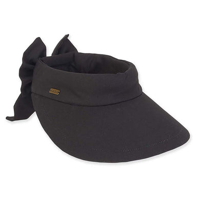 Cotton Wide Brim Sun Visor with Bow - Sun 'N' Sand Hats Visor Cap Sun N Sand Hats hh2293A bk Black Medium (57 cm) 