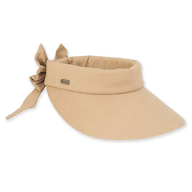 Cotton Wide Brim Sun Visor with Bow - Sun 'N' Sand Hats Visor Cap Sun N Sand Hats hh2293C kh Khaki Medium (57 cm) 
