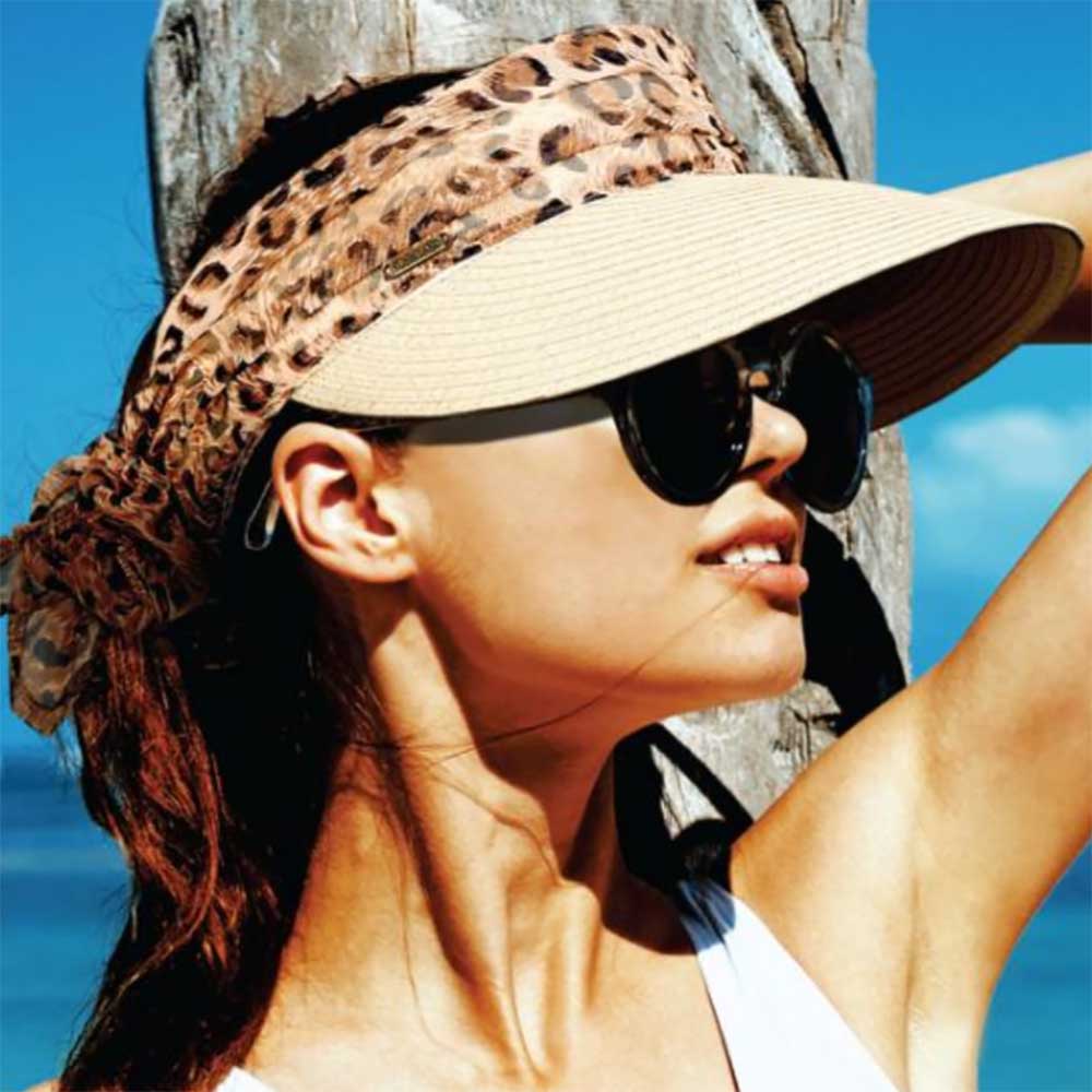 Wide Brim Sun Visor with Animal Print Sash - Sun 'N' Sand Hats Visor Cap Sun N Sand Hats    