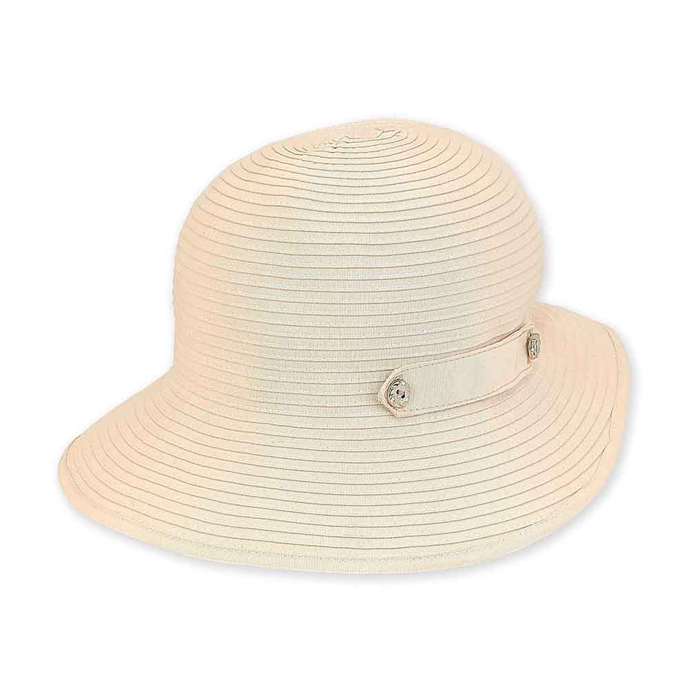 Petite Size Packable Ribbon Sun Hat - Sunny Dayz™ Cloche Sun N Sand Hats HK303A Tan Small (56 cm) 