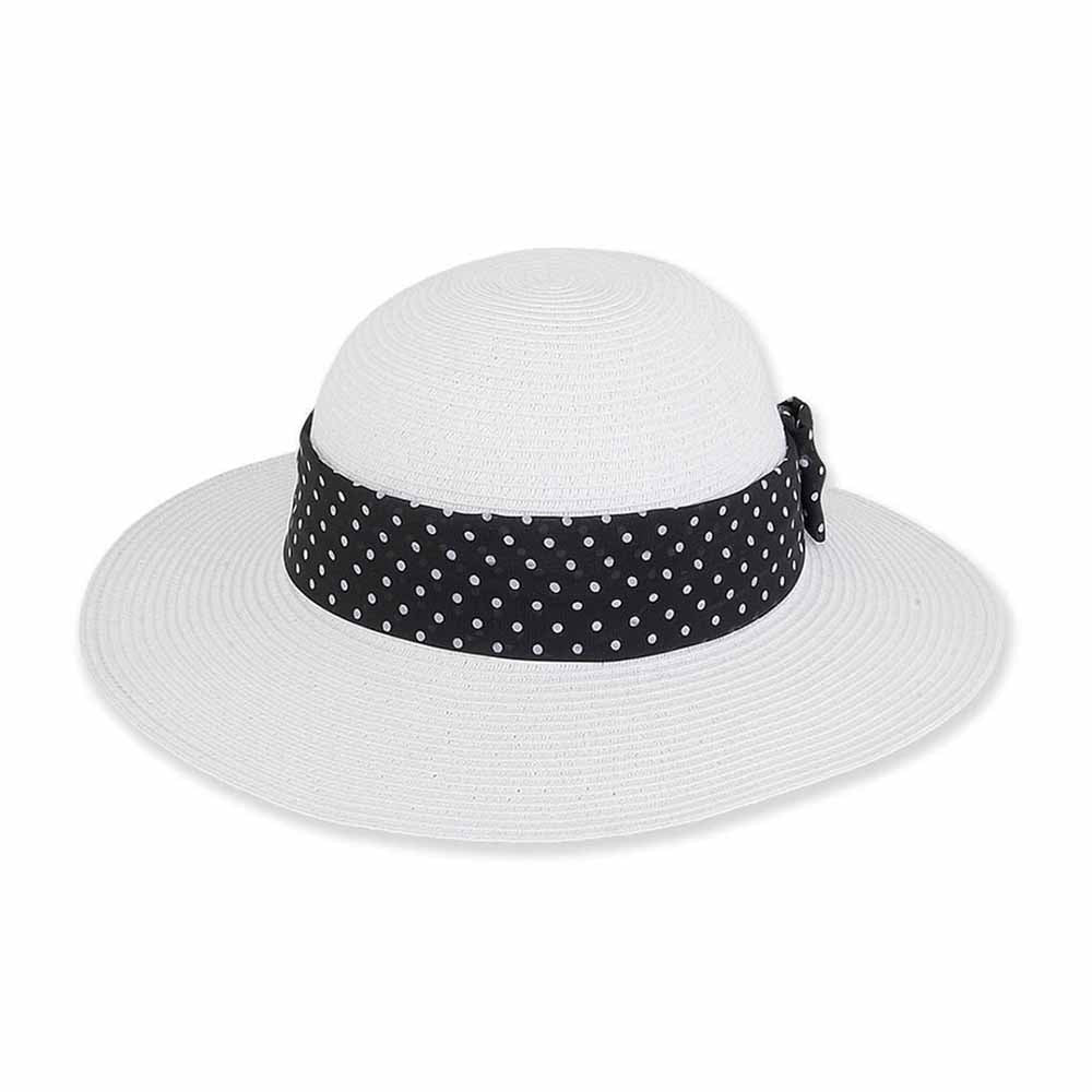 Petite Sun Hat with Polka Dot Band - Sunny Dayz™ Wide Brim Sun Hat Sun N Sand Hats HKyos183 White Small (54 cm) 