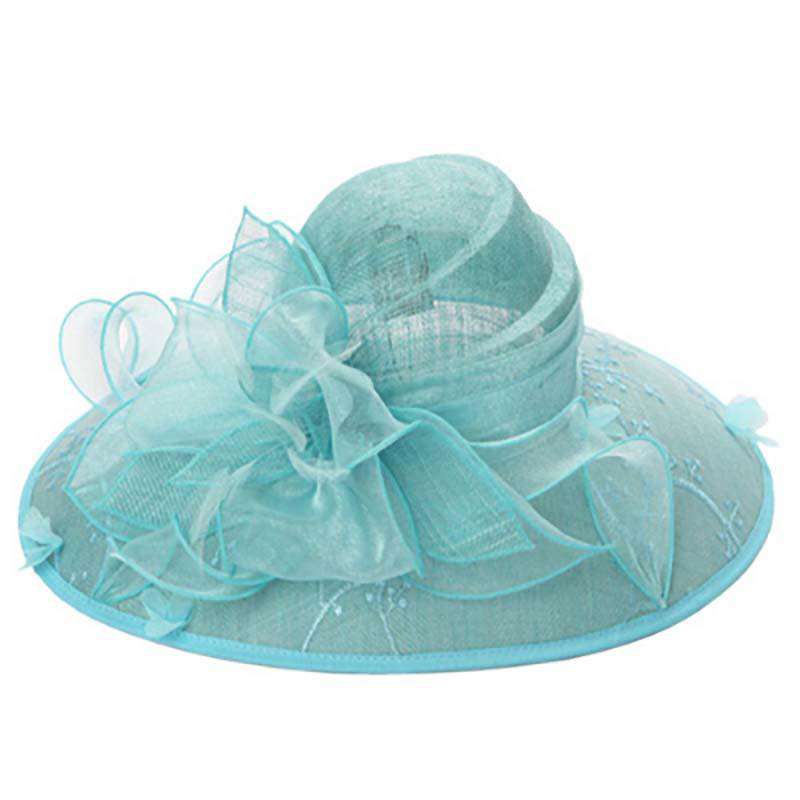 Embroidered Brim Sinamay Derby Hat Dress Hat Something Special Hat HF2793LB Light Blue  