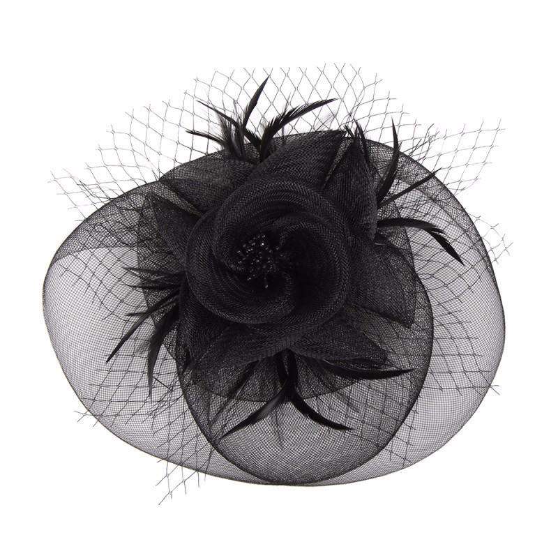 Round Mesh Flower and Netting Fascinator Fascinator Something Special LA HTH1297BK Black  