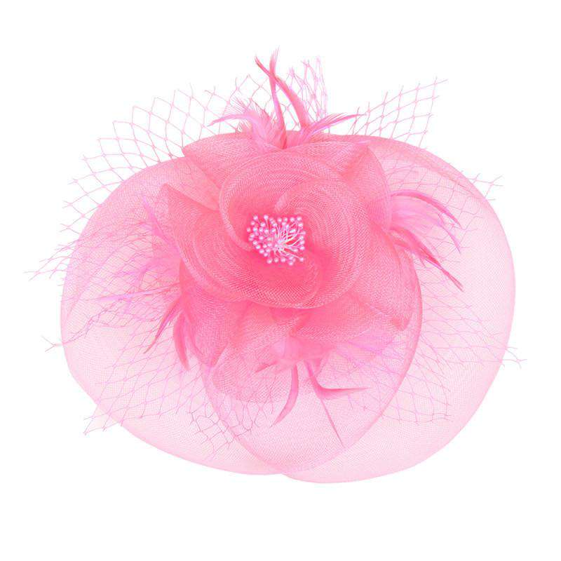 Round Mesh Flower and Netting Fascinator Fascinator Something Special LA HTH1297PK Pink  