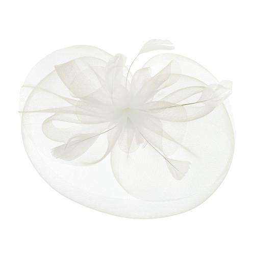 Ruffle Mesh with Feather Fascinator - 9 Beautiful Colors Fascinator Something Special LA HTH1299WH White  