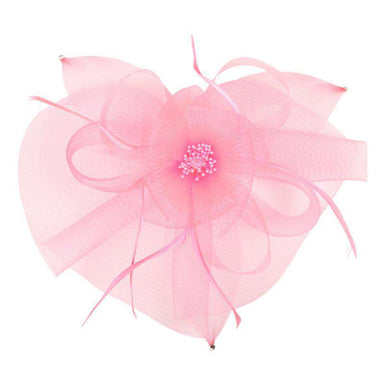 Round Mesh with Feather Fascinator Fascinator Something Special LA HTH1300PK Pink  