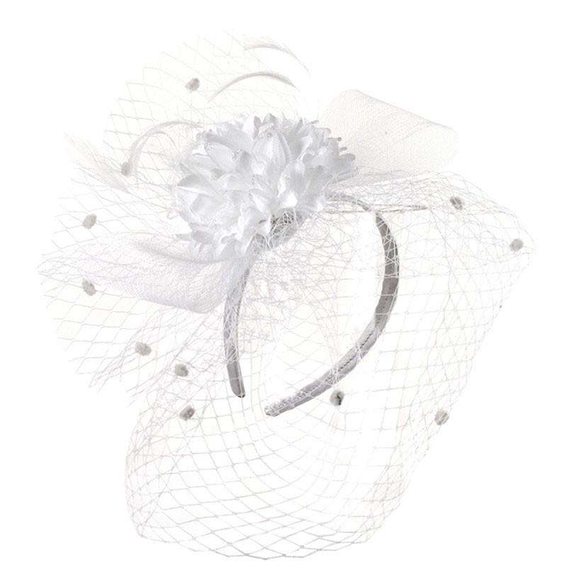 Carnation Flower Fascinator with Netting Veil Fascinator Something Special LA FHTH1305WH White  