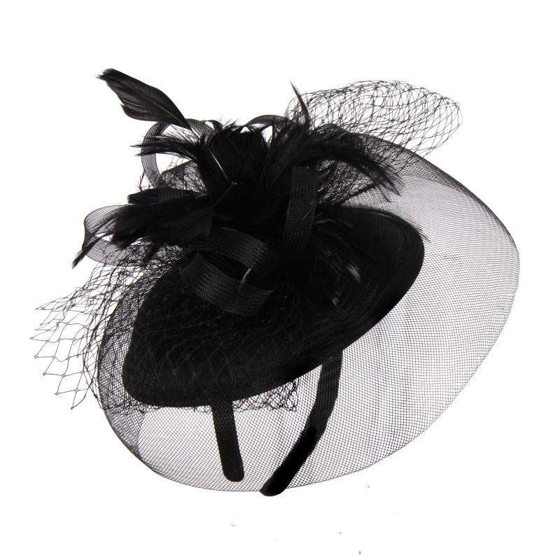 Satin Fascinator with Feather and Netting — SetarTrading Hats