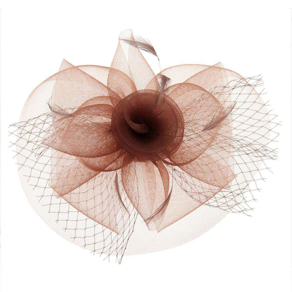 Mesh Rose Fascinator with Netting Bow Fascinator Something Special LA hth2040BN Brown  