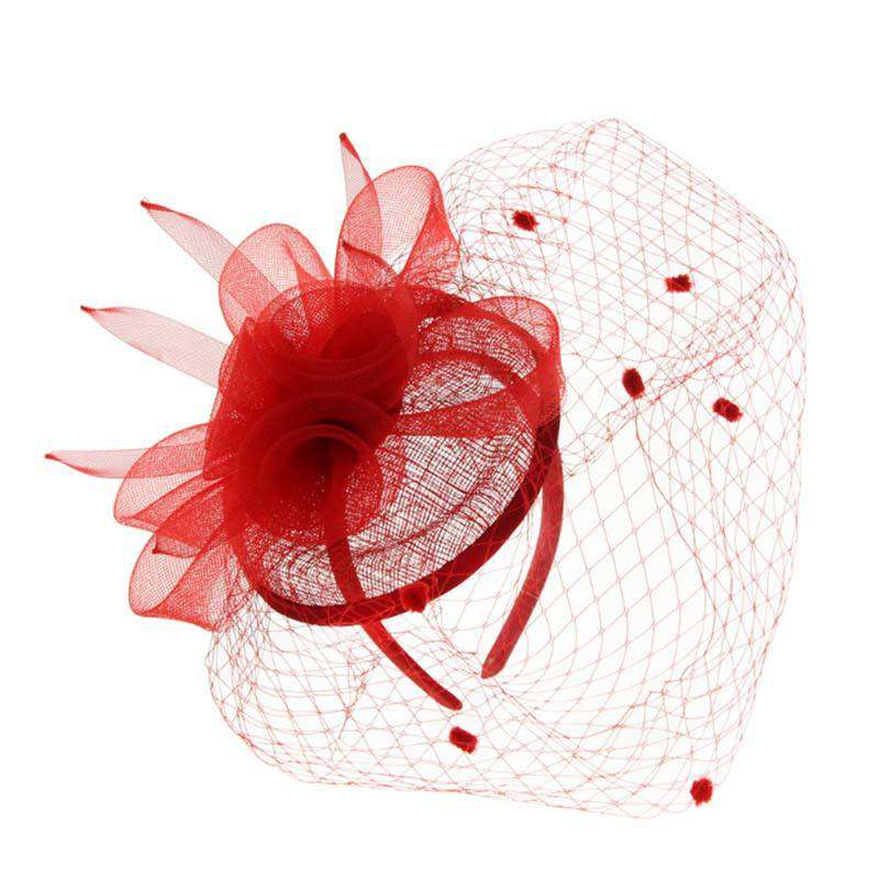 Sinamay Fascinator with Dotted Netting Veil Fascinator Something Special LA hth2093RD Red  