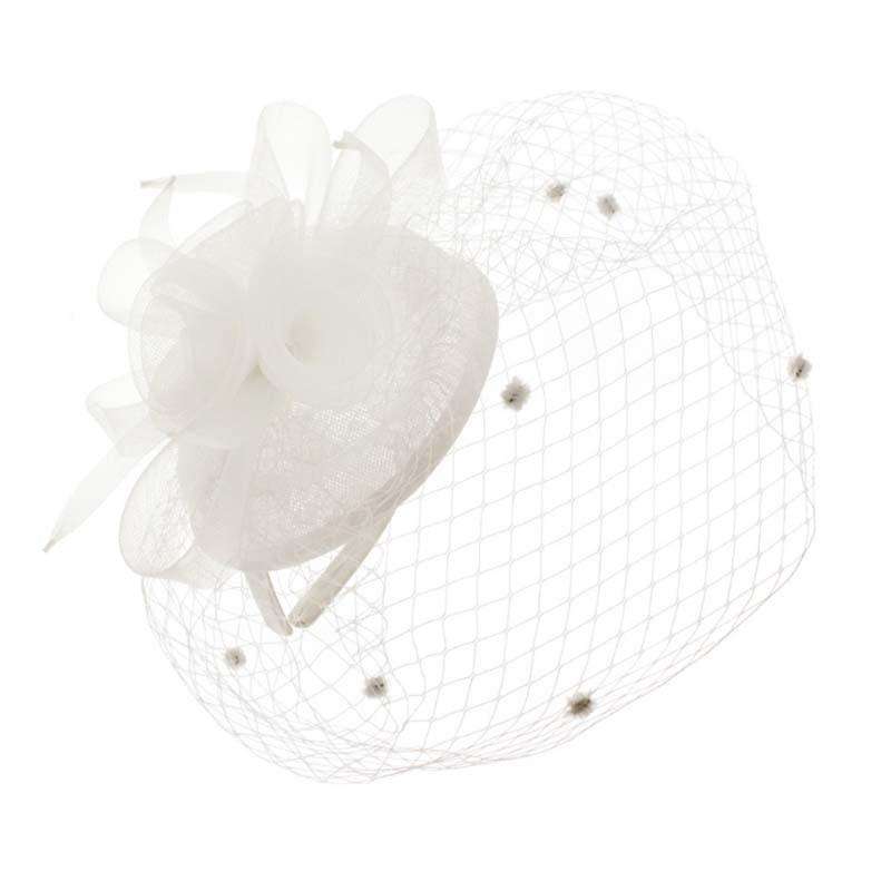 Sinamay Fascinator with Dotted Netting Veil Fascinator Something Special LA hth2093WH White  