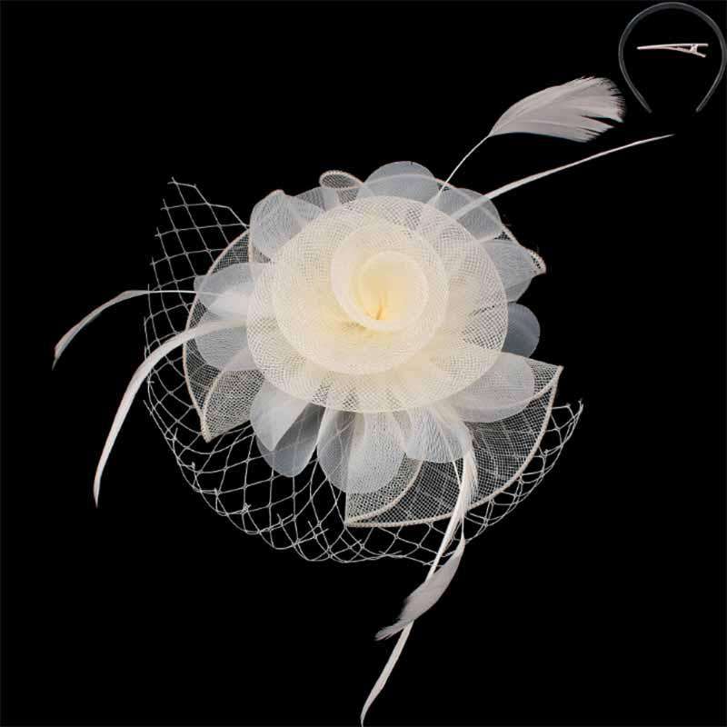 Tulle and Netting Flower Fascinator - Sophia Collection Fascinator Something Special LA hth2187iv Ivory  