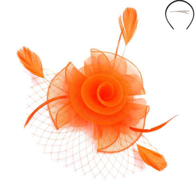Tulle and Netting Flower Fascinator - Sophia Collection Fascinator Something Special LA hth2187or Orange  