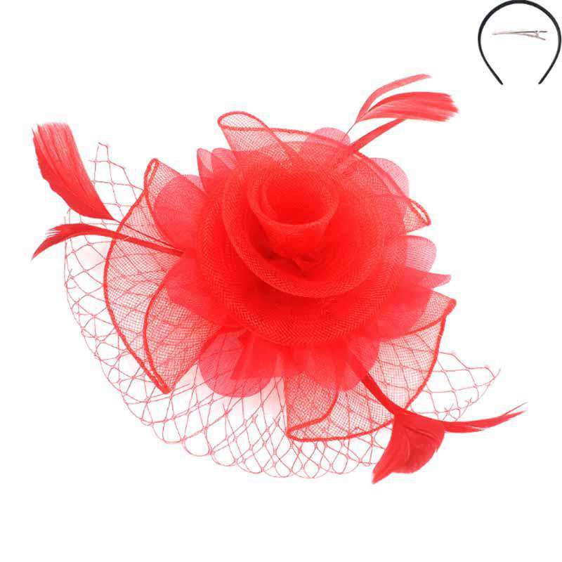 Tulle and Netting Flower Fascinator - Sophia Collection Fascinator Something Special LA hth2187rd Red  