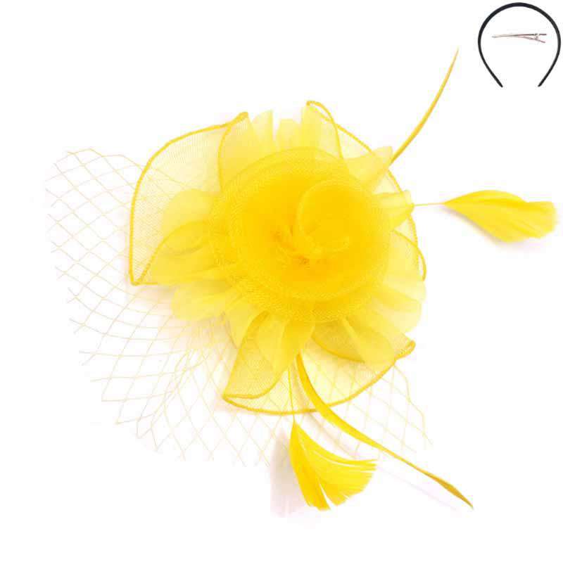 Tulle and Netting Flower Fascinator - Sophia Collection Fascinator Something Special LA hth2187yw Yellow  