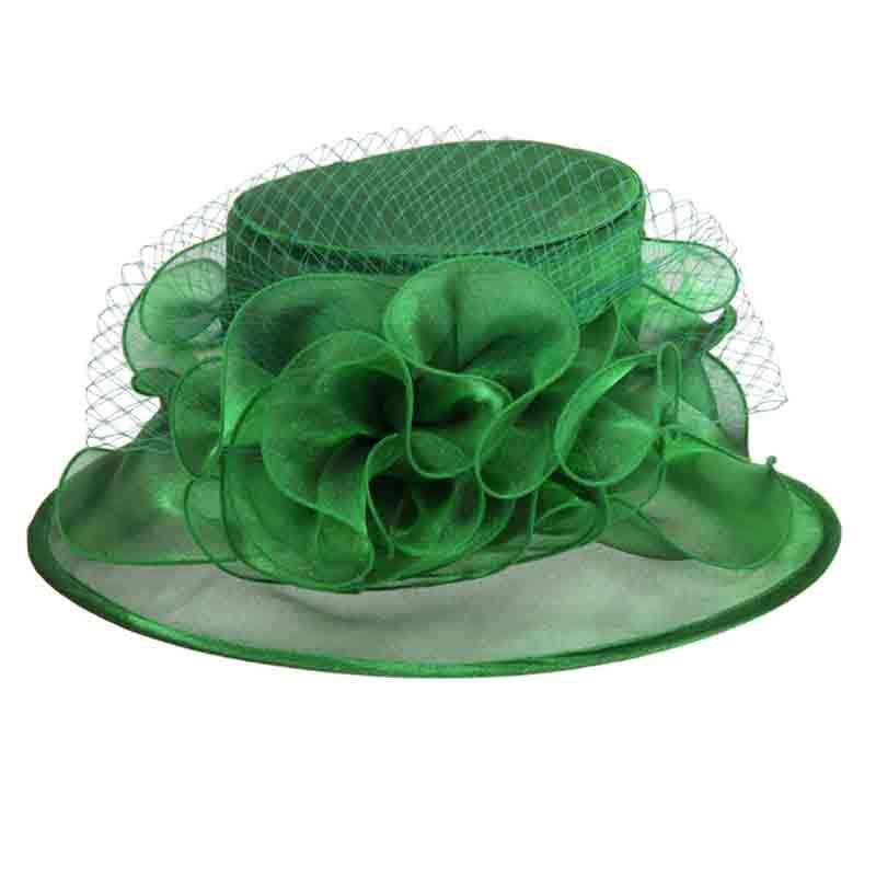 Floral Center Medium Brim Organza Hat - Something Special Hat Collection Dress Hat Something Special LA hto2149gn Green  