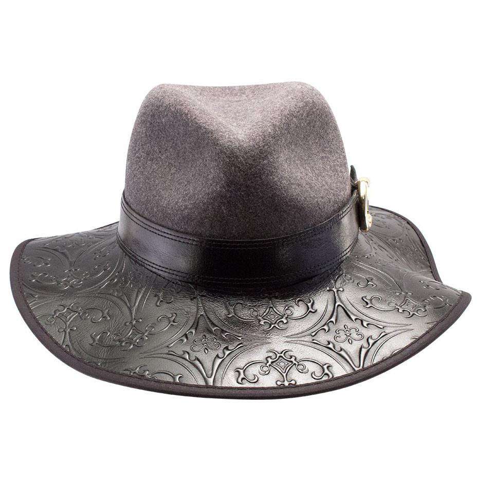 Janet - Embossed Brim Leather Hat -Black Safari Hat Head'N'Home Hats    