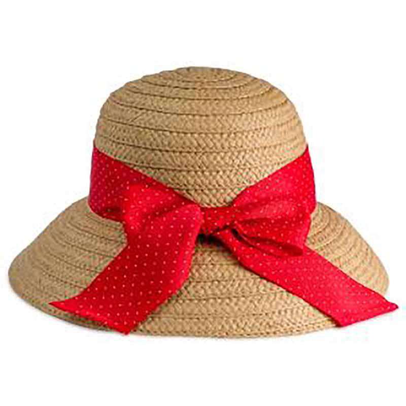 Red Polka Dot Ribbon Bow Summer Bucket Hat - Jones New York, Cloche - SetarTrading Hats 
