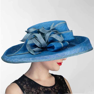 Twist Bow Knot Structured Wide Brim Kentucky Derby Hat - KaKyCO Dress Hat KaKyCO 102586-BL.GY Blue  