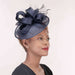 Navy Feather and Bow Sinamay Fascinator Cocktail Hat - KaKyCO Fascinator KaKyCO 5838H-11 Navy  