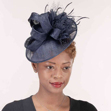 Navy Feather and Bow Sinamay Fascinator Cocktail Hat - KaKyCO Fascinator KaKyCO    