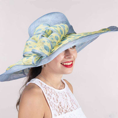 Swirly Polka Dot Brim Blue and Yellow Dress Hat - KaKyCO Dress Hat KaKyCO    