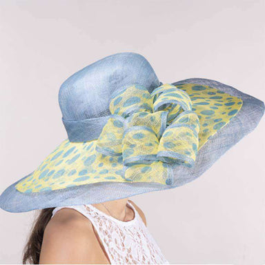 Swirly Polka Dot Brim Blue and Yellow Dress Hat - KaKyCO Dress Hat KaKyCO 119062-23D.04 Blue and Yellow  