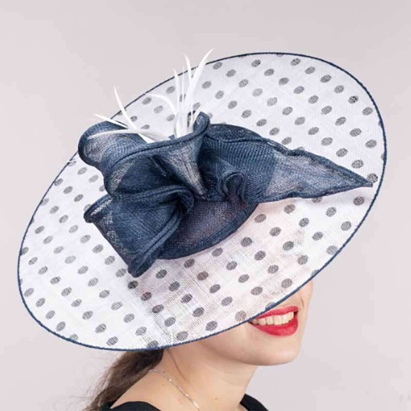 Navy and White Sinamay Cocktail Hat - KaKyCO Fascinator KaKyCO 102067-NV.WH Navy and White  