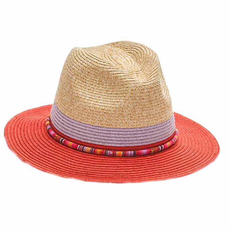 Three Tone Safari Hat with Colorful Band - Kallina Safari Hat California Hat Company NS0924red Red Medium (57 cm) 