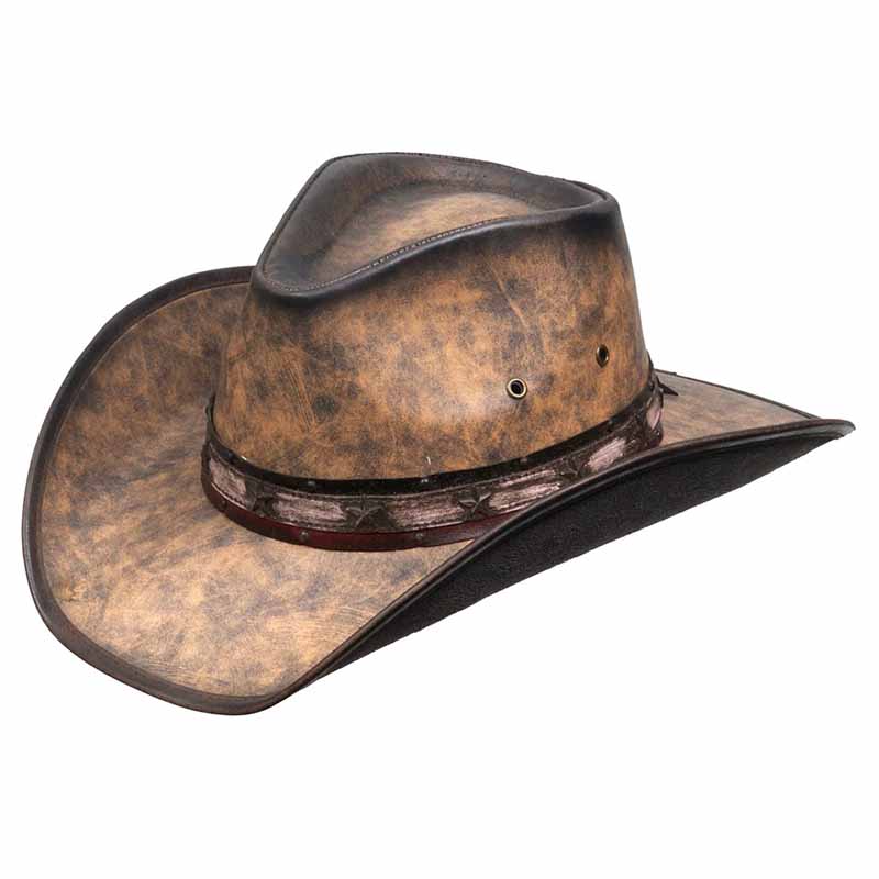 Distressed Leather-Like Cowboy Hat with American Flag Band - Kenny Keith Cowboy Hat Great hats by Karen Keith DL10-Fm Brown Medium (57 cm) 