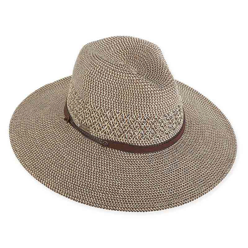 Wide Brim Straw Safari Hat with Lattice Woven Crown - Sun 'N' Sand Hats Safari Hat Sun N Sand Hats HH1989C Brown Tweed  