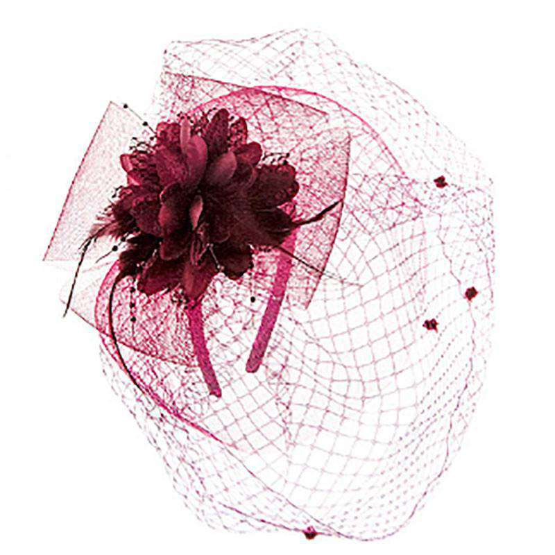 Lace Flower Fascinator with Veil Fascinator Something Special Hat LB7320WN Wine  