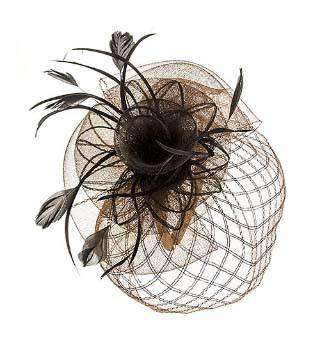 Fascinator with Checkered Veil Fascinator Something Special Hat lb7324BN Brown  