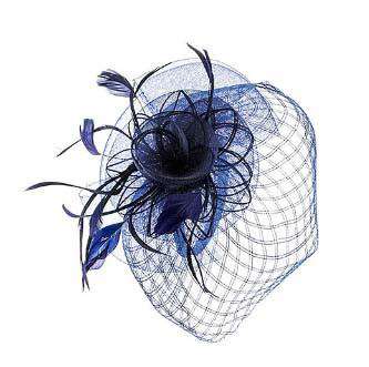 Fascinator with Checkered Veil Fascinator Something Special Hat lb7324BL Blue  