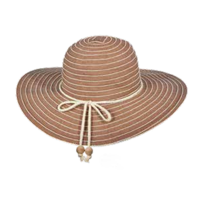 Frayed Edge Grosgrain Ribbon Floppy Hat - Scala Studio Hat Wide Brim Sun Hat Scala Hats LC762-BROWN Brown  