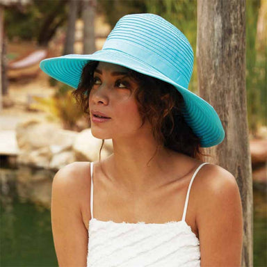 Panama Jack Women's Ribbon Floppy Packable Sun Hat, 4 Big Brim (Turquoise)