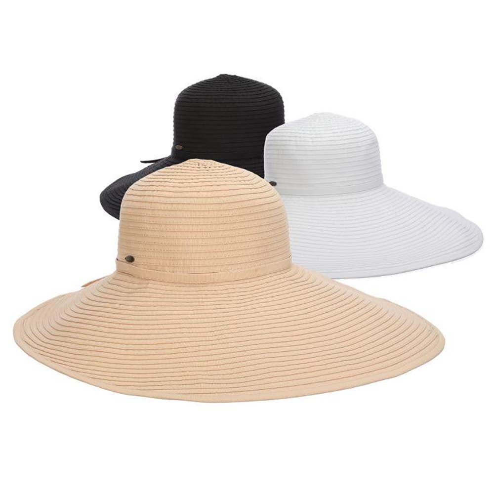 Deluxe Ribbon Dimensional Brim Floppy Hat - Scala Hats Wide Brim Sun Hat Scala Hats LC817wh White  
