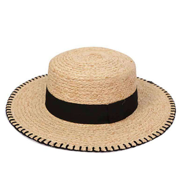 Raffia Braid Boater with Stitched Brim, Bolero Hat - SetarTrading Hats 