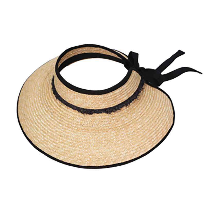 Straw Sun Visor Hat with Frayed Band - Crownless Sun Hats for