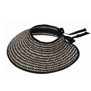Black and Ivory Wrap Around Sun Visor Hat - KW Fashion Visor Cap KW Fashion lch133bk Black/Ivory M/L (58 cm) 