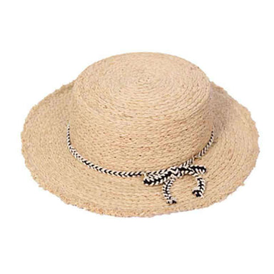 Raffia Braid Boater with Embroidered Tie - Large Size Women's Hats, Bolero Hat - SetarTrading Hats 