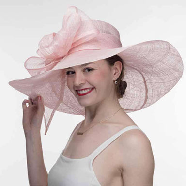 Light Pink Long Bow Large Brim Sinamay Derby Hat - KaKyCO Dress Hat KaKyCO    