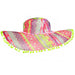 Pink and Lime Bohemian Hat with Pom Pom Accent - America and Beyond, Wide Brim Hat - SetarTrading Hats 