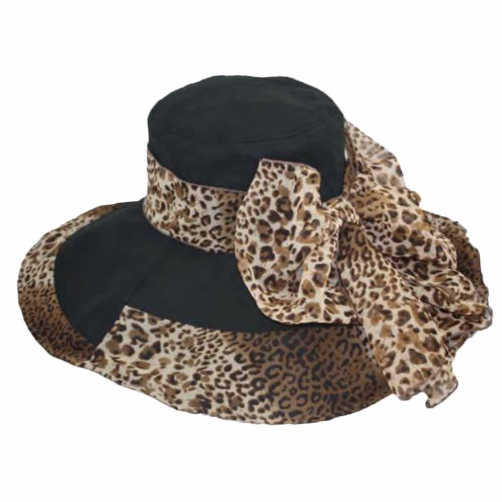Linen Sun Hat with Animal Print Scarf - Jeanne Simmons Hats Wide Brim Hat Jeanne Simmons    